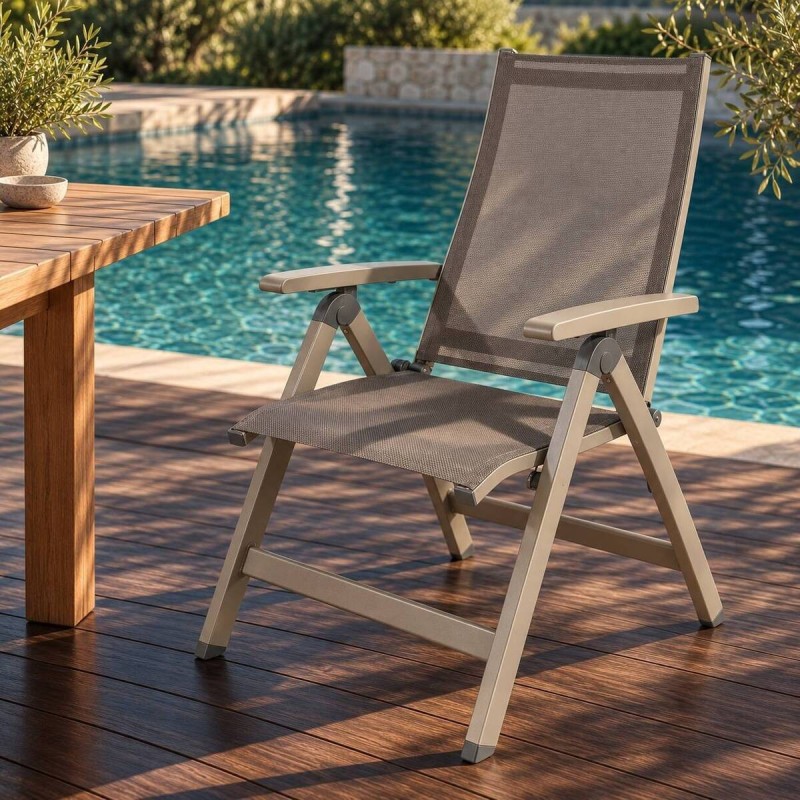 Silla reclinable exterior aluminio y textilene taupe 114x60x66cm