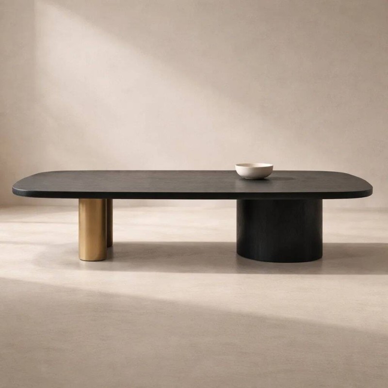 Mesa de centro Ombra en chapa de roble negro y base latón cepillado 140x75x38 cm