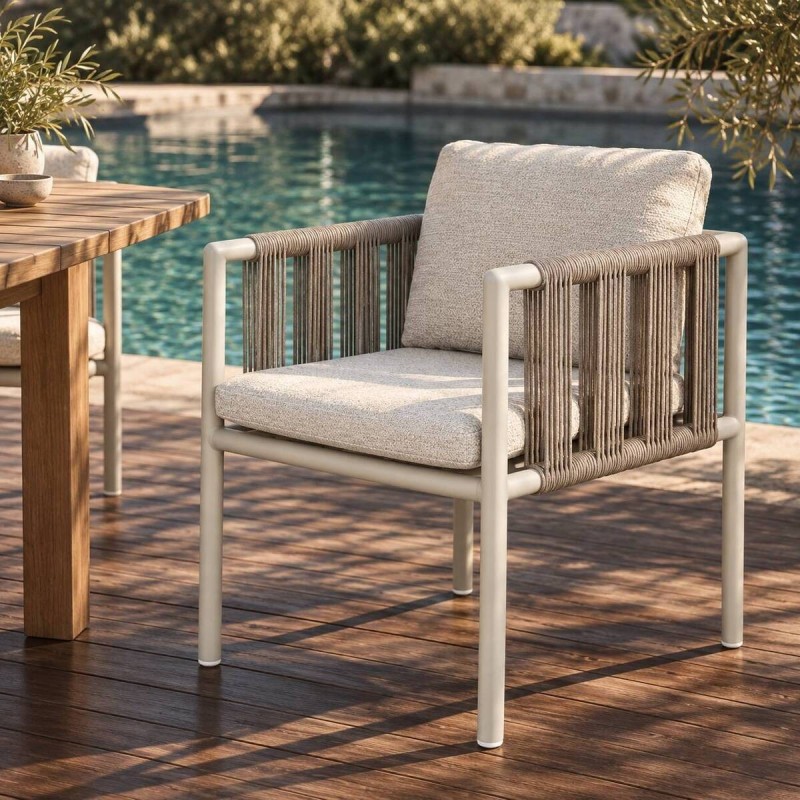 Cordelia outdoor dining chair with braided rope and aluminum frame