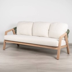 Latte 3-Seater Outdoor Sofa in Aluminum with Green Rope and Cream Fabric Cushions