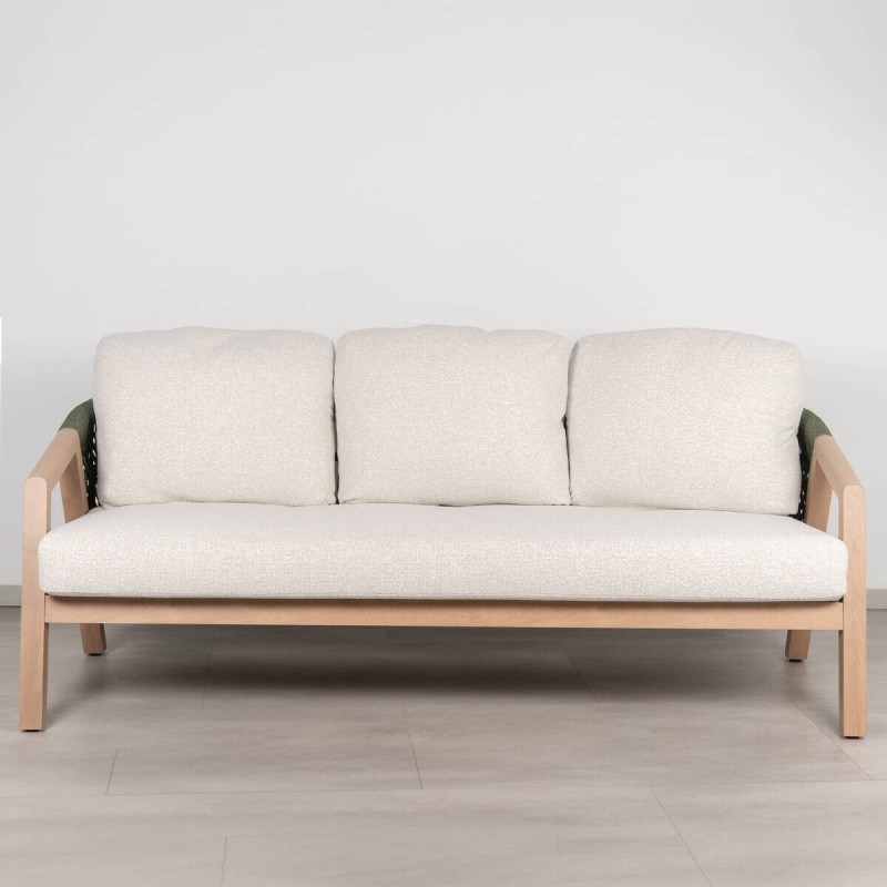 Latte 3-Seater Outdoor Sofa in Aluminum with Green Rope and Cream Fabric Cushions
