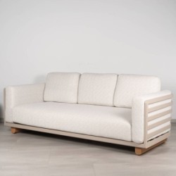 Moka Modular Outdoor Sofa in Aluminum with Cream Fabric Cushions and Wood Color Legs