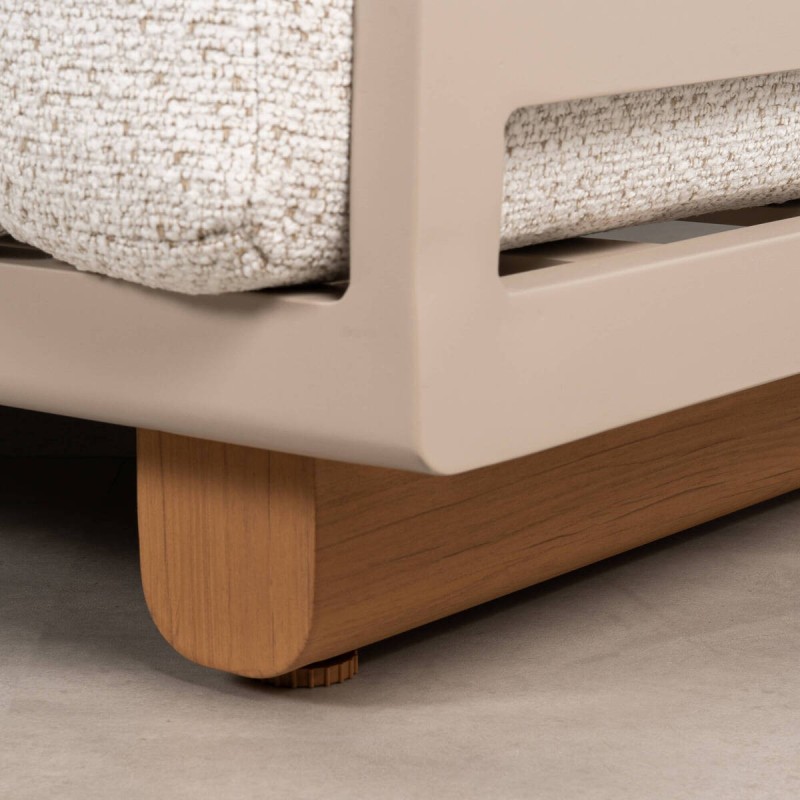 Moka Modular Outdoor Sofa in Aluminum with Cream Fabric Cushions and Wood Color Legs