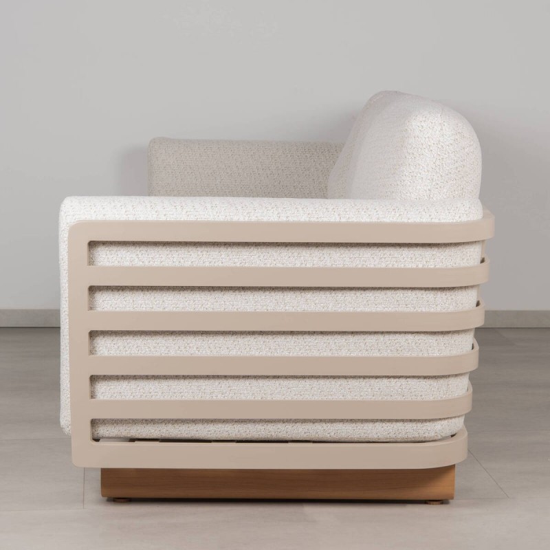 Moka Modular Outdoor Sofa in Aluminum with Cream Fabric Cushions and Wood Color Legs