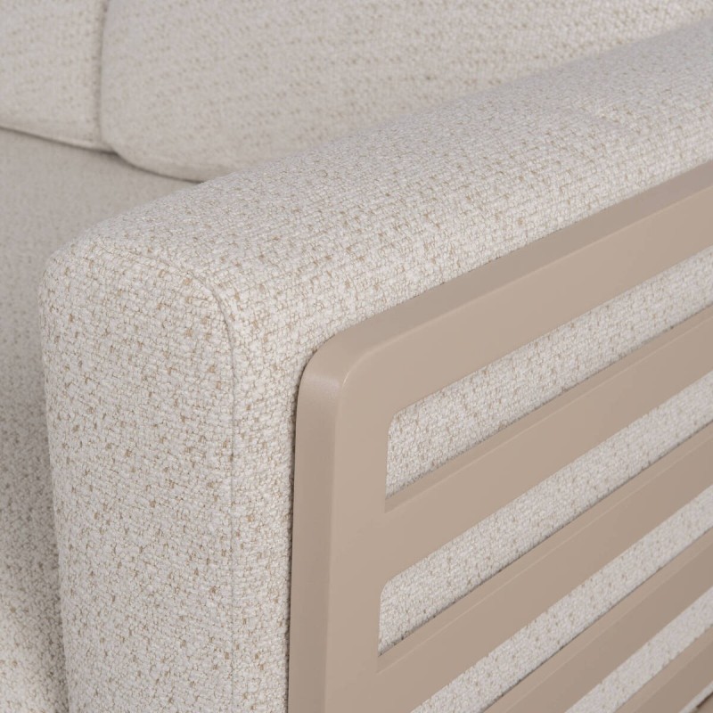 Moka Modular Outdoor Sofa in Aluminum with Cream Fabric Cushions and Wood Color Legs