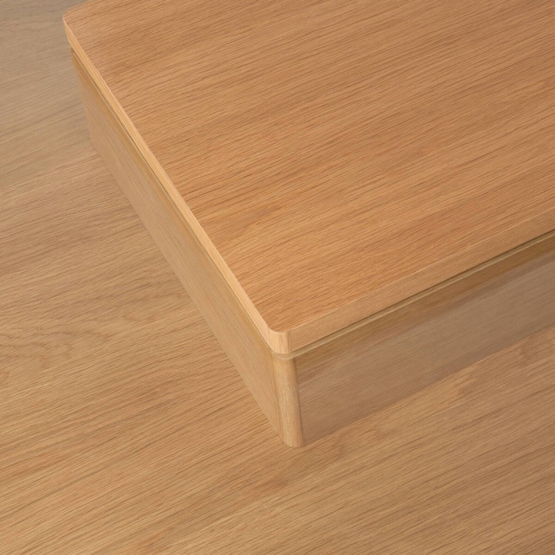 Arqua square coffee table, white oak and glass, 100x100 cm