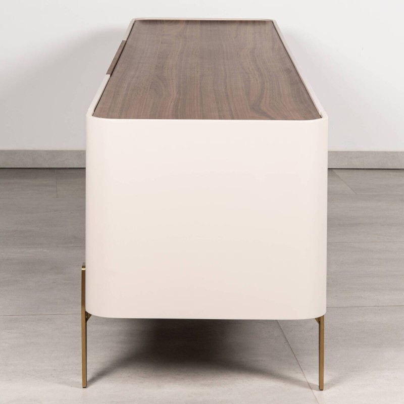 Mueble TV Auren nogal y beige con patas de latón en dorado 200cm