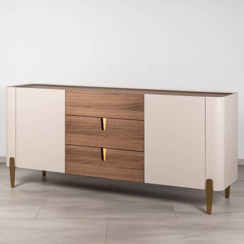 Aparador Auren nogal y beige con patas de latón en dorado 180cm