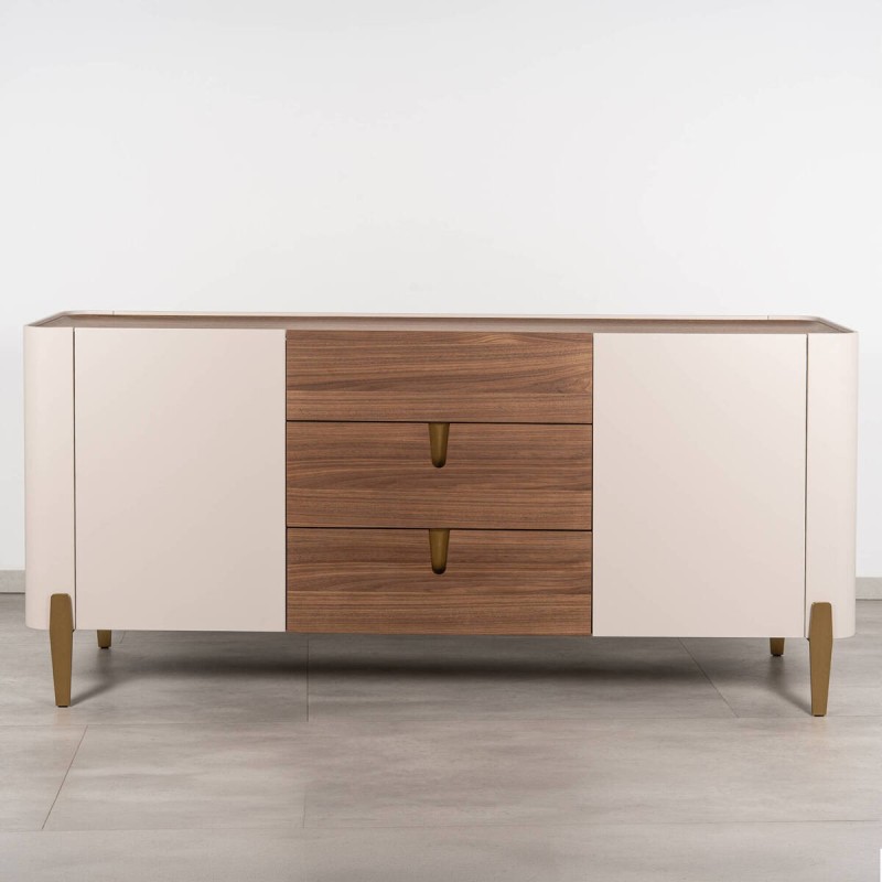 Auren sideboard in walnut and beige with brass legs in gold, 180cm