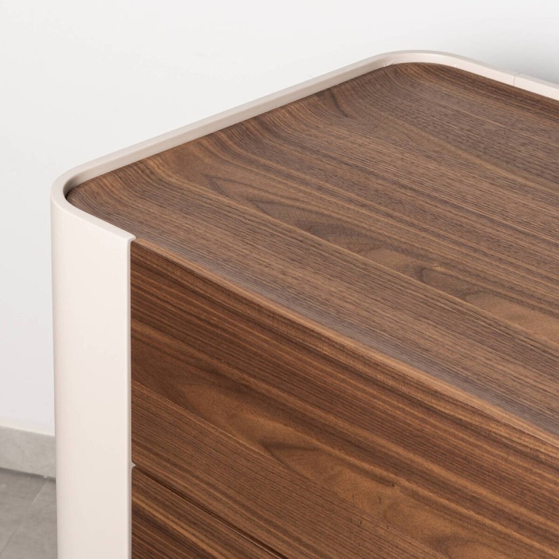 Auren chest of drawers with 6 drawers, walnut and beige, with brass legs in gold, 160cm