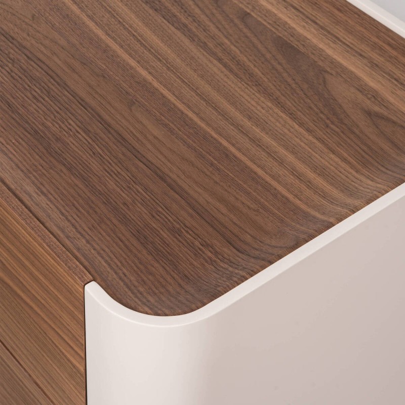 Auren bedside table in walnut and beige with brushed brass details