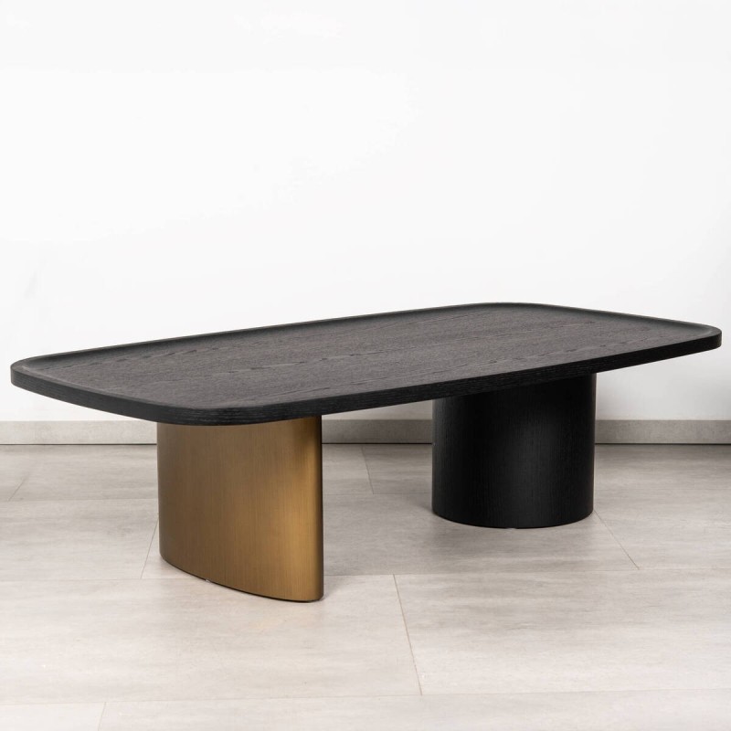 Ombra coffee table in black oak veneer and brushed brass base 140x75x38 cm