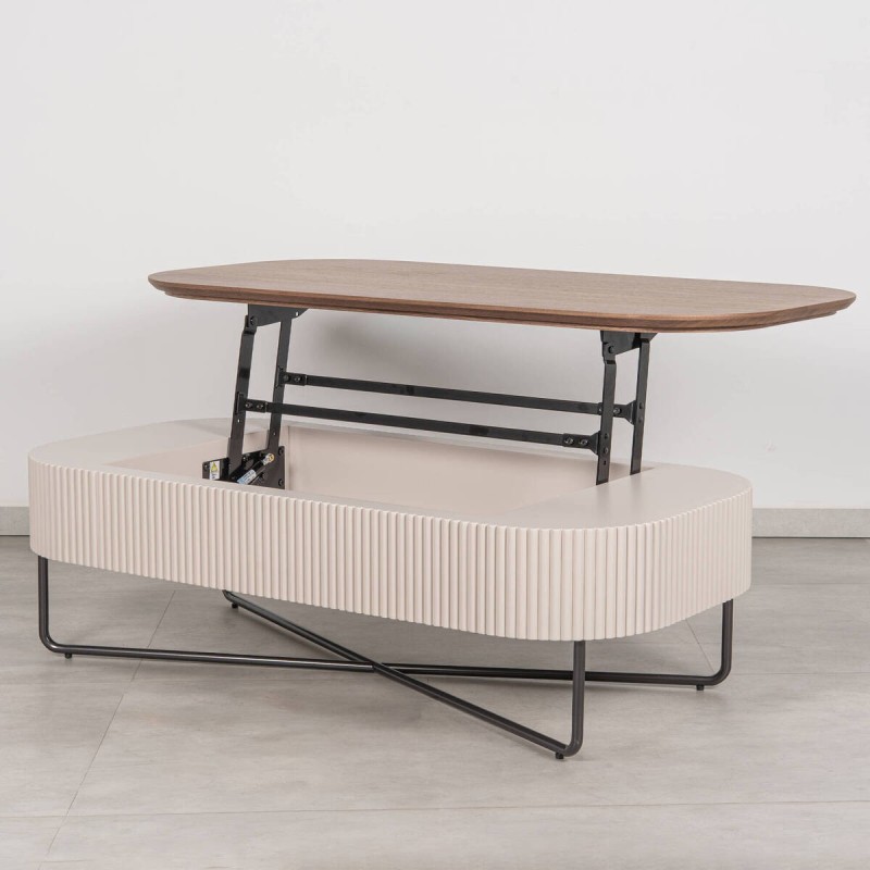 Mesa de centro elevable Ondare nogal y beige 120x60 cm