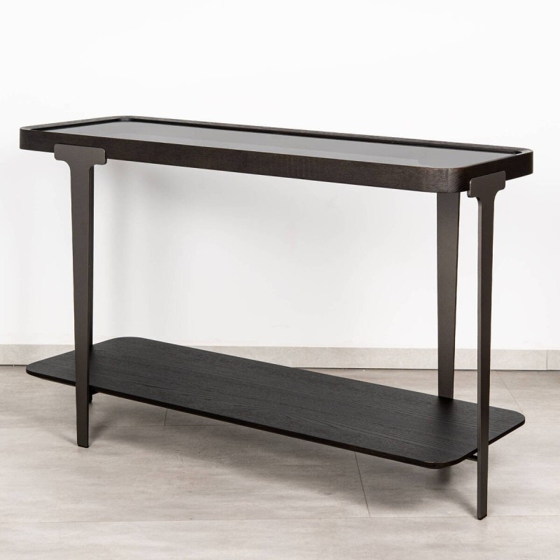 Smoked glass mist console table with ash structure 121x42x76cm