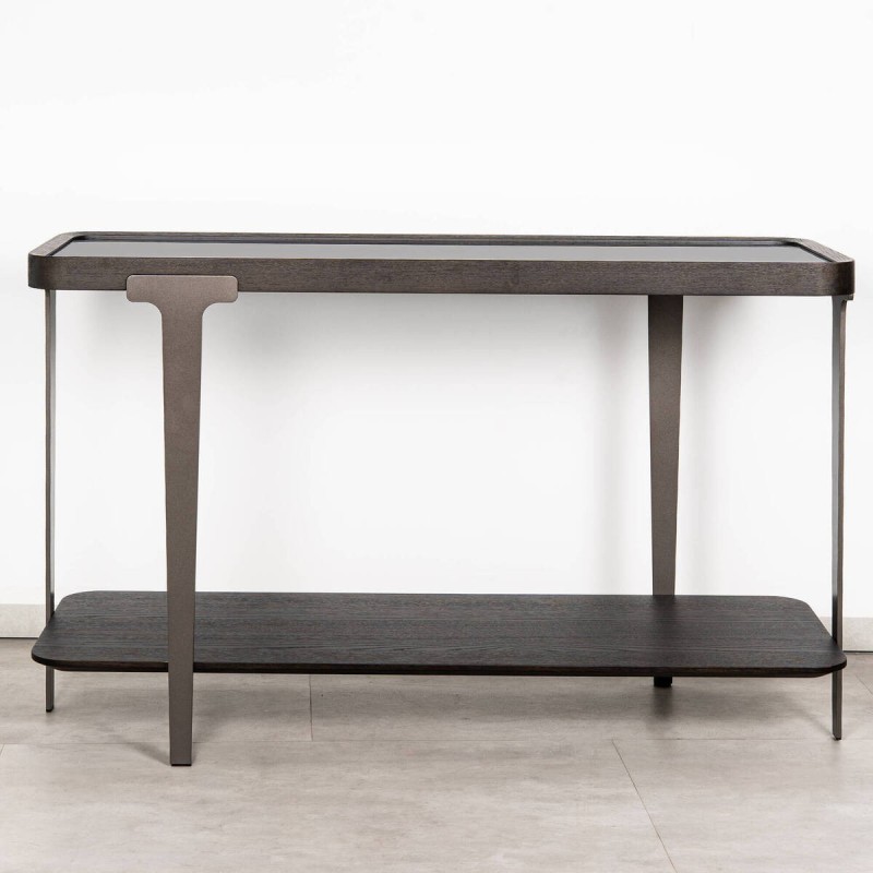 Consola Bruma fresno negro, cristal ahumado y metal 121x42 cm