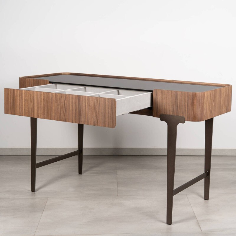 Tocador Nela nogal y cristal bronce 140x50 cm | Muebles Benítez