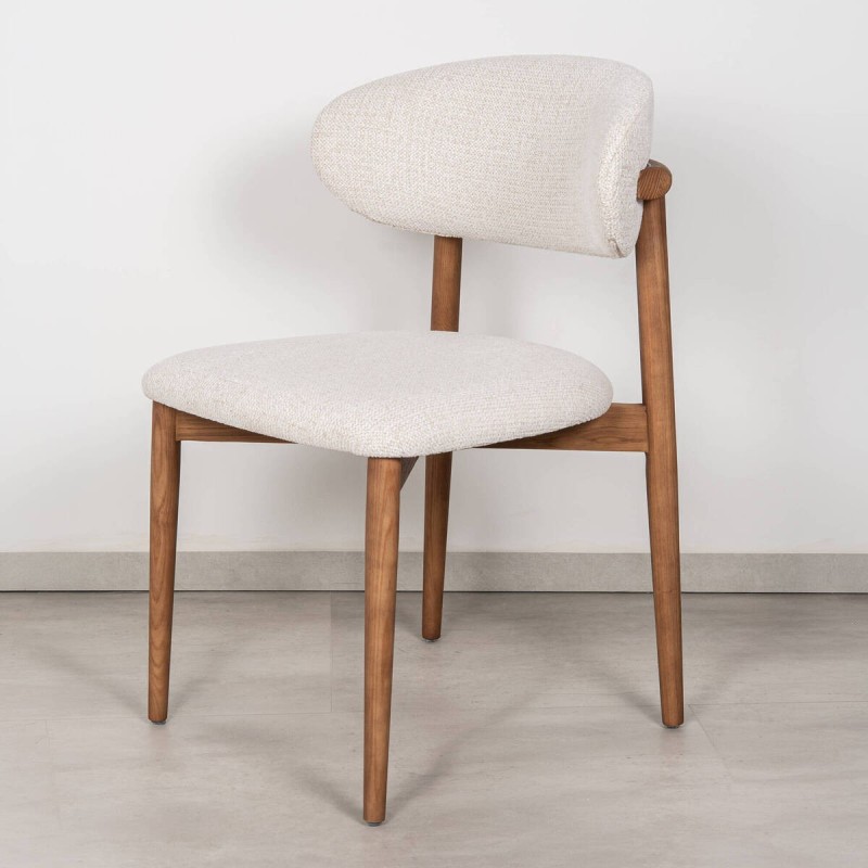 Luna chair, walnut wood and beige boucle, 55x51 cm