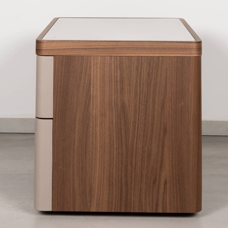 Nordica bedside table in walnut and beige leather, 60x45 cm