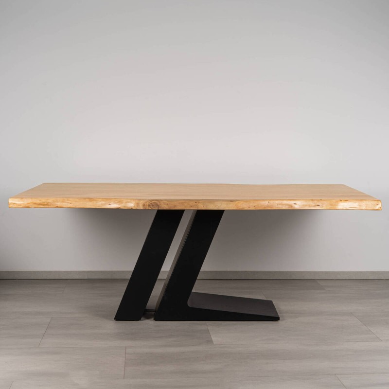 Natural acacia wood dining table with black iron base 200x100x76cm