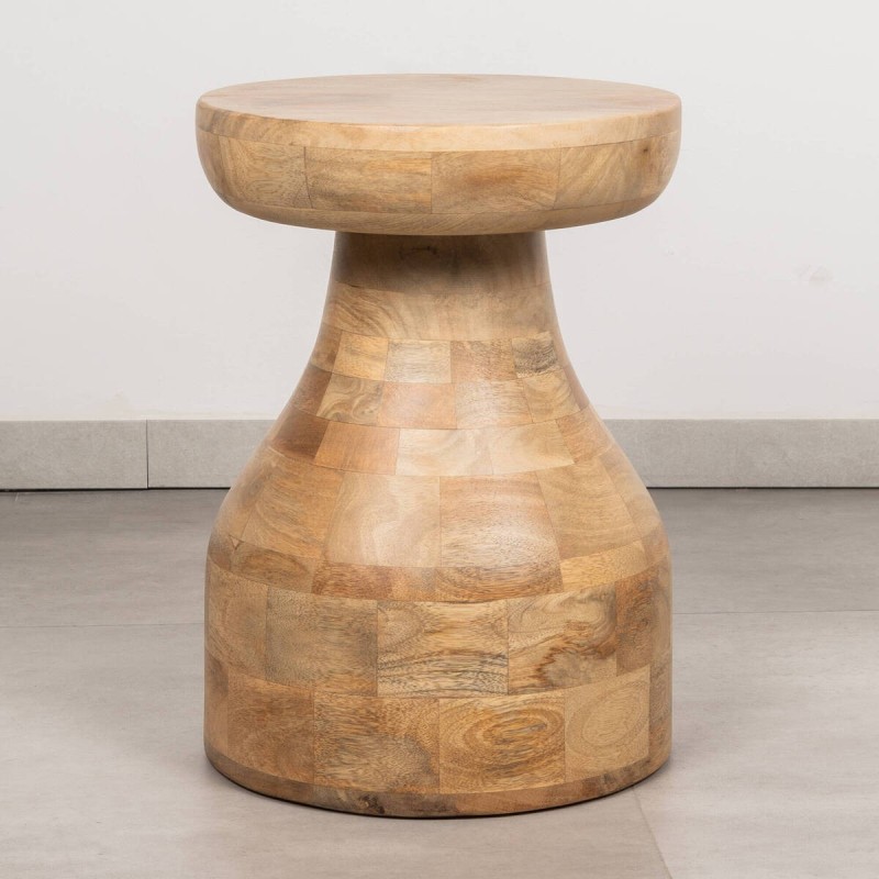 Mesa auxiliar Canela Natural de mango macizo con silueta de seta  ø30x42 cm