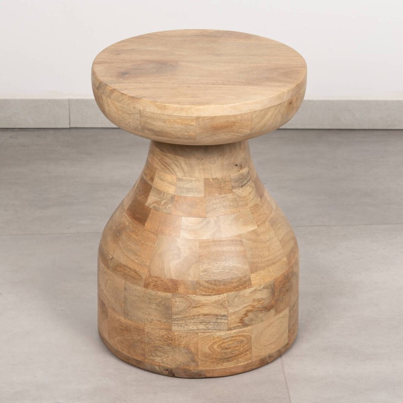Mesa auxiliar Canela Natural de mango macizo con silueta de seta  ø30x42 cm