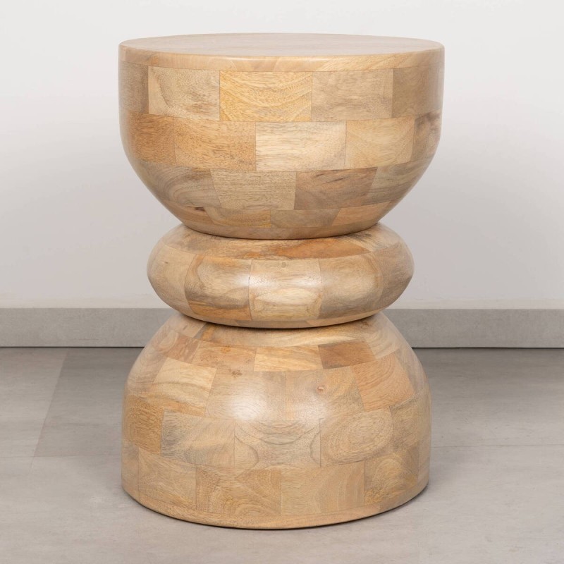 Mesa auxiliar Nahia Natural de mango macizo y mosaico artesanal de vetas ø36x50 cm