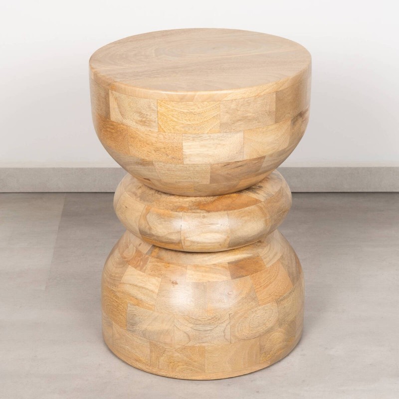 Mesa auxiliar Nahia Natural de mango macizo y mosaico artesanal de vetas ø36x50 cm