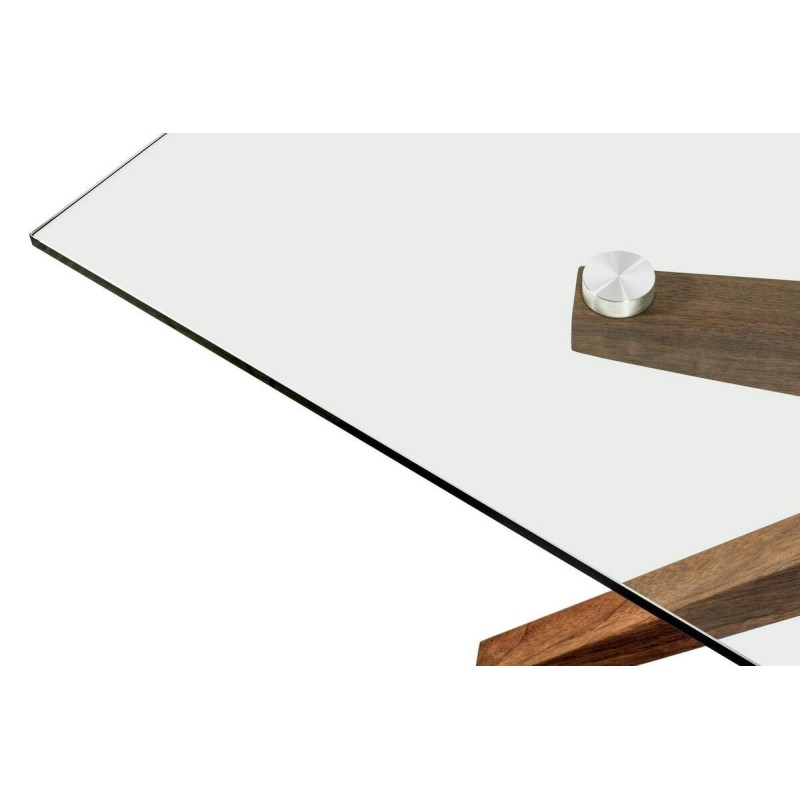 Glass coffee table with walnut wood legs, 120x70x40cm