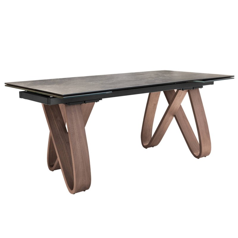 Extendable dining table with walnut veneer legs and ceramic top, 180/260x90x78cm