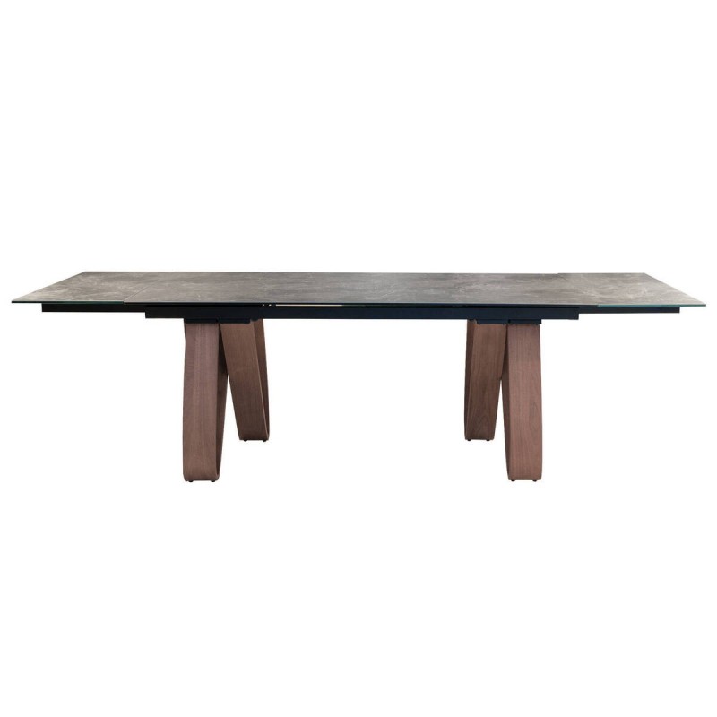 Mesa de comedor extensible patas chapa nogal tapa cerámica 180/260x90x78cm