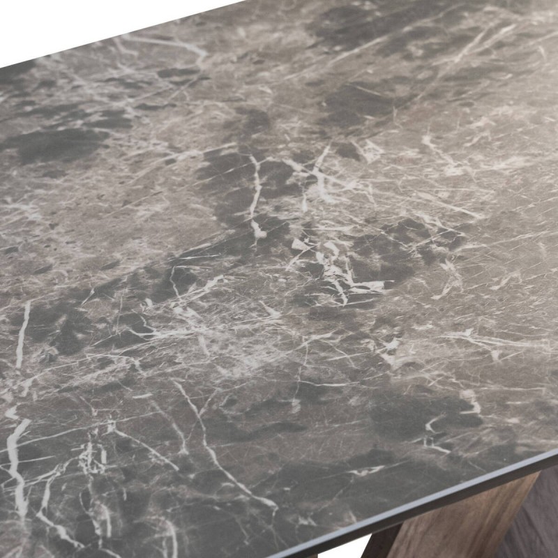 Extendable dining table with walnut veneer legs and ceramic top, 180/260x90x78cm