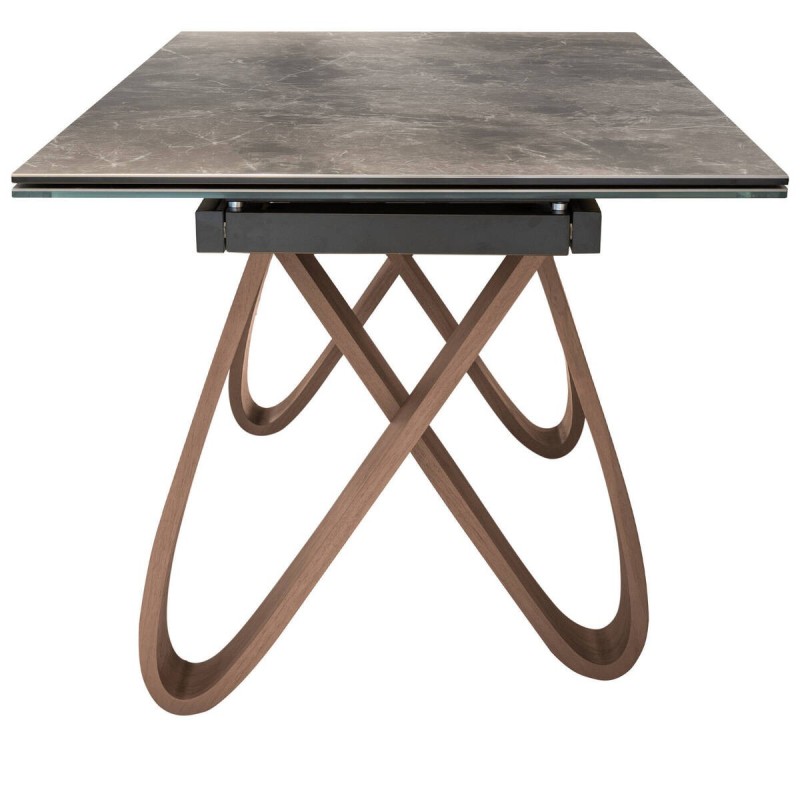Extendable dining table with walnut veneer legs and ceramic top, 180/260x90x78cm