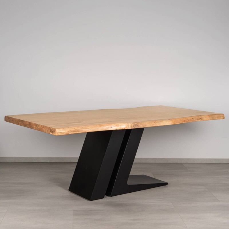 Mesa de comedor Quercus de acacia con canto orgánico y base metal negro 200x100x76 cm