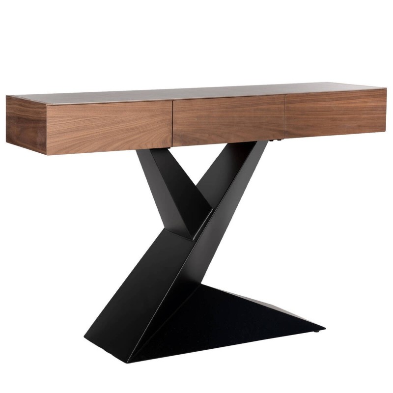 Walnut veneer and grey ceramic console table 120x33x81cm