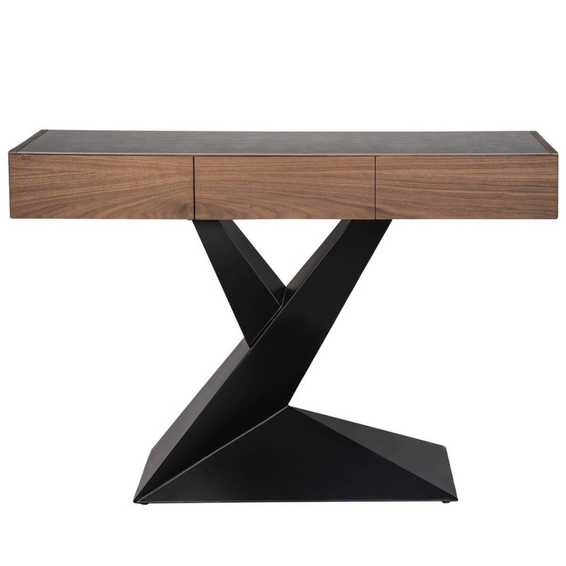 Walnut veneer and grey ceramic console table 120x33x81cm