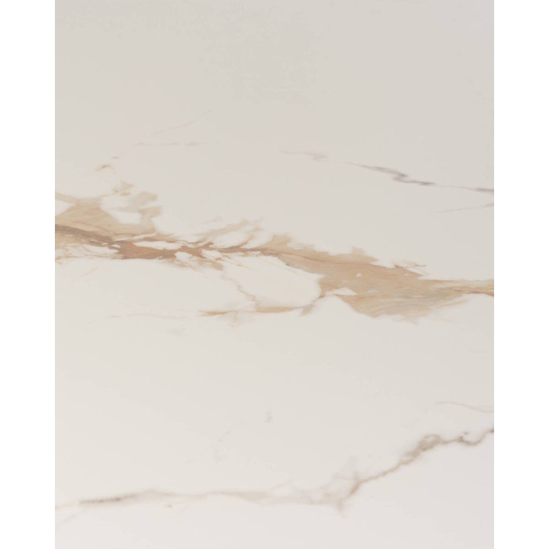 Mesa redonda mistral de cerámica con base escultórica en nogal 120x76cm