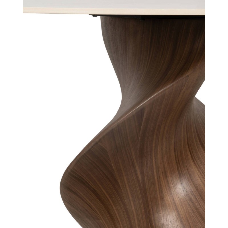 Mesa redonda mistral de cerámica con base escultórica en nogal 120x76cm