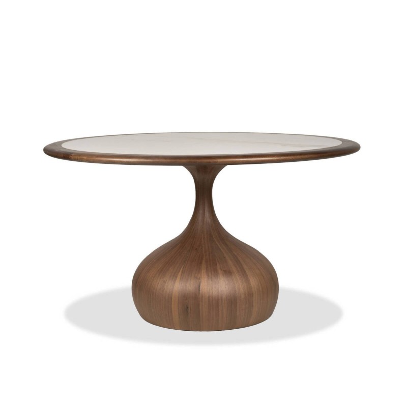 Naiad round ceramic table with teardrop-shaped base 135x76cm