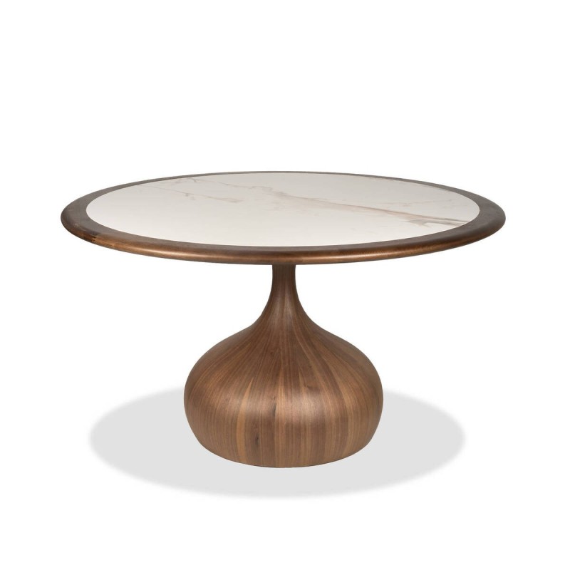Naiad round ceramic table with teardrop-shaped base 135x76cm