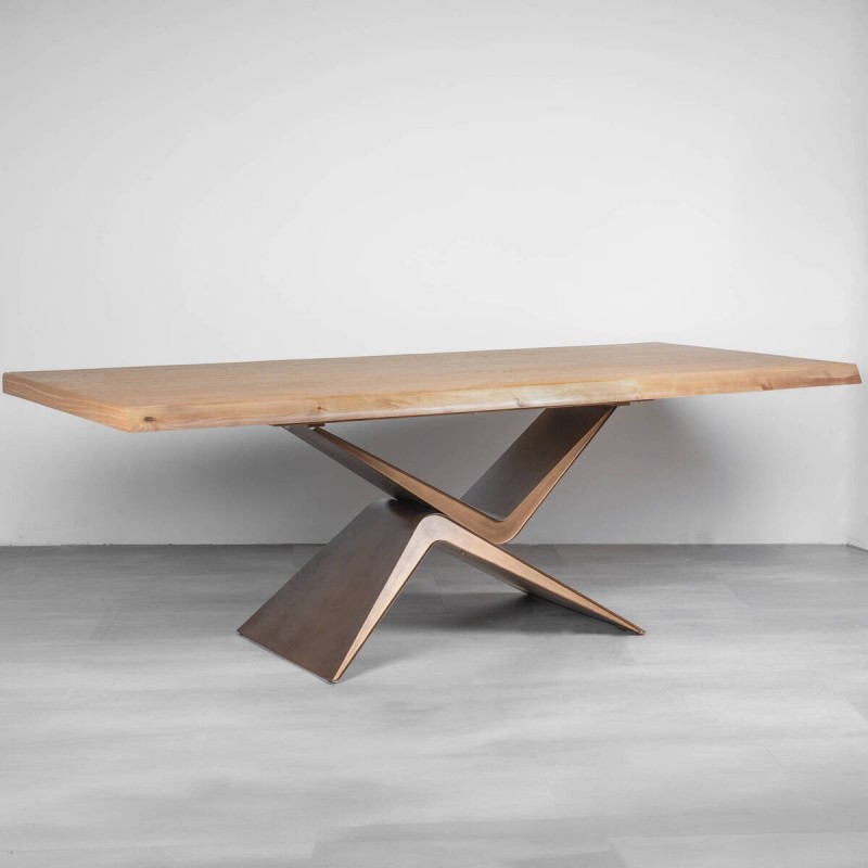 Intera dining table, natural wood, sculptural metal base, 220cm