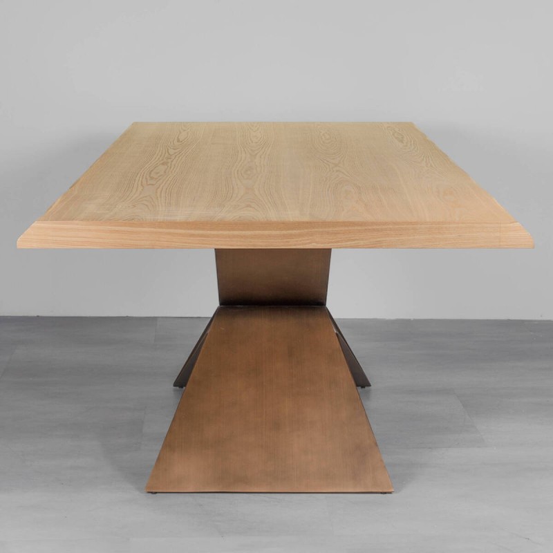 Intera dining table, natural wood, sculptural metal base, 220cm