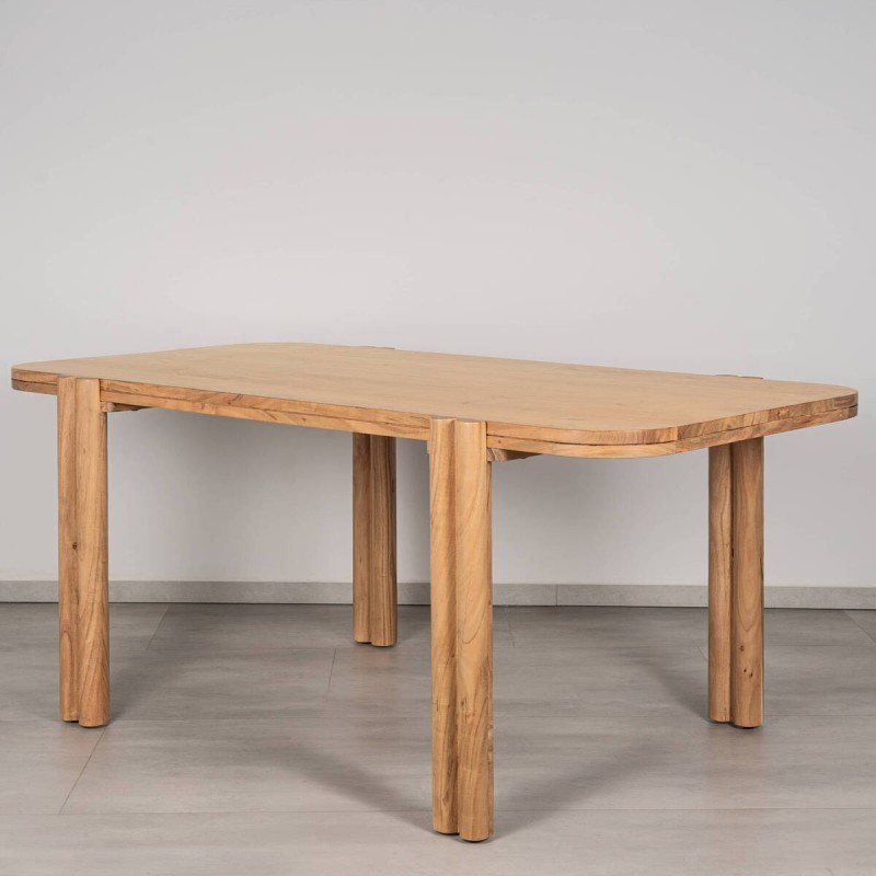 Mesa de comedor Grain de acacia maciza natural con esquinas redondeadas y patas cilíndricas 175 cm