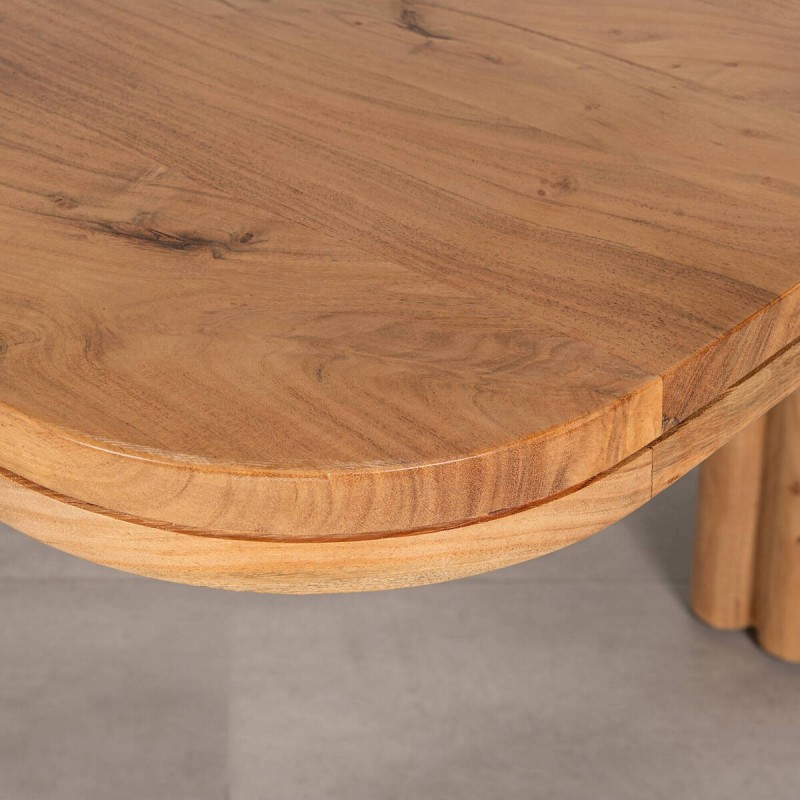 Mesa de comedor Grain de acacia maciza natural con esquinas redondeadas y patas cilíndricas 175 cm