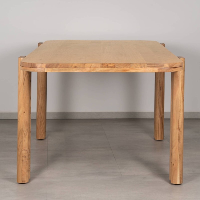 Grain dining table in solid natural acacia with rounded corners and cylindrical legs 175 cm
