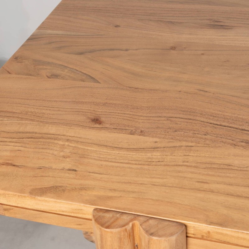 Mesa de comedor Grain de acacia maciza natural con esquinas redondeadas y patas cilíndricas 175 cm