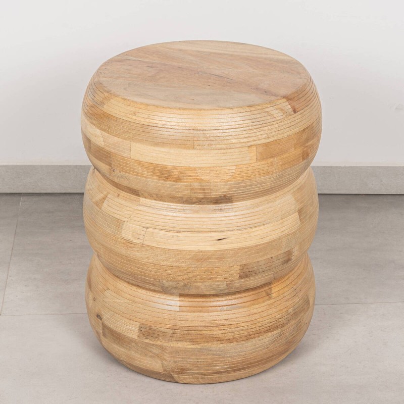 Mesa auxiliar Glase de mango macizo natural con triple esfera apilada ø35x45 cm