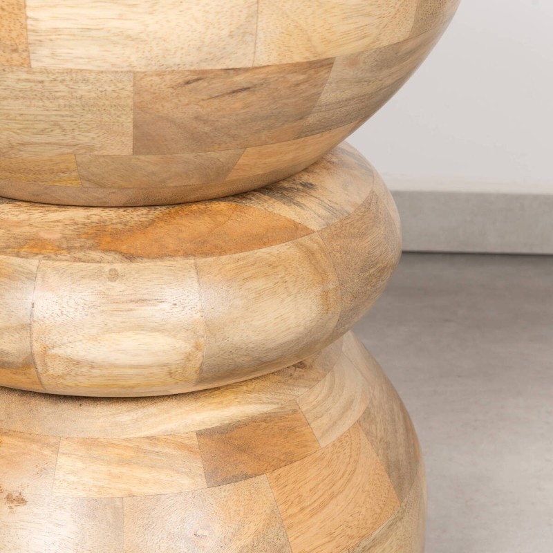 Nahia Natural side table in solid mango wood and handcrafted mosaic veining ø36x50 cm