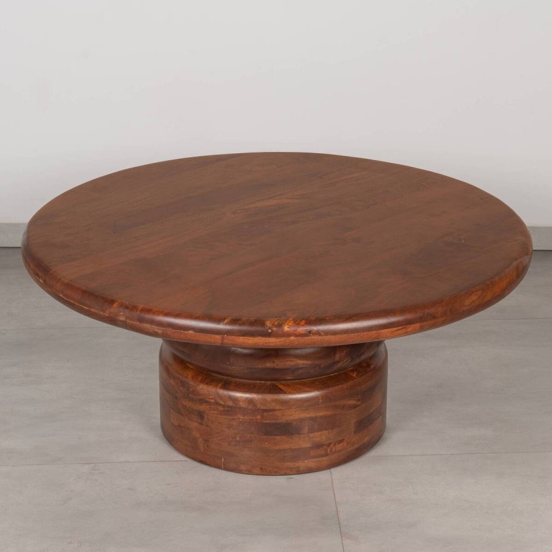Mesa de centro Hana Nogal Claro de mango macizo y pedestal de doble anillo ø89x40 cm