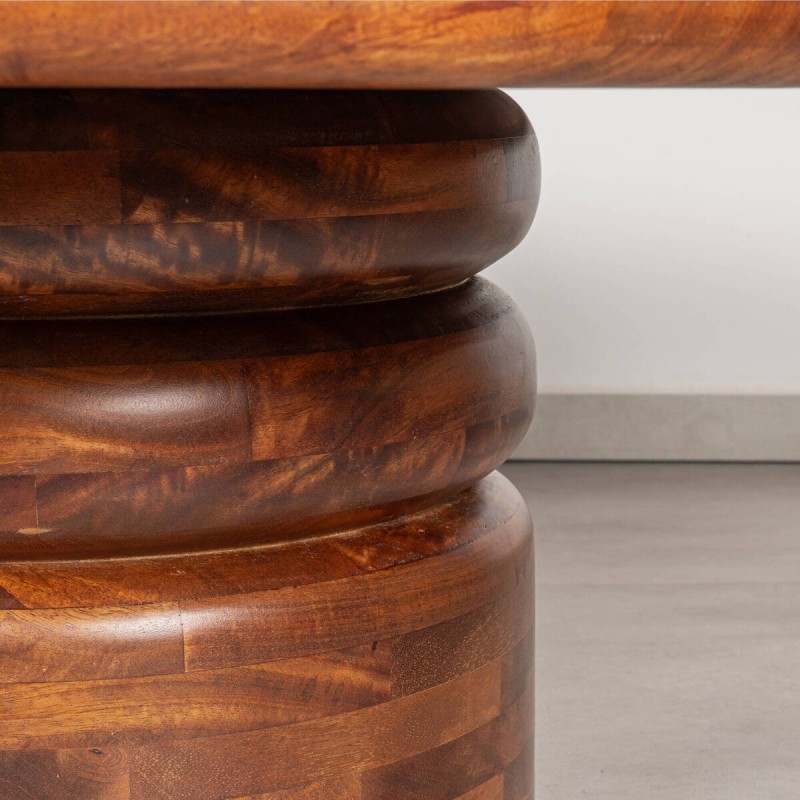 Hana Light Walnut Coffee Table in solid mango wood with double ring pedestal ø89x40 cm