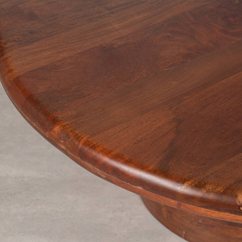 Hana Light Walnut Coffee Table in solid mango wood with double ring pedestal ø89x40 cm